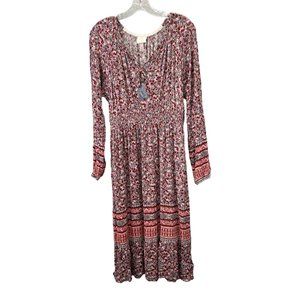 Knox Rose Floral Long Sleeve Dress - Red and Pink